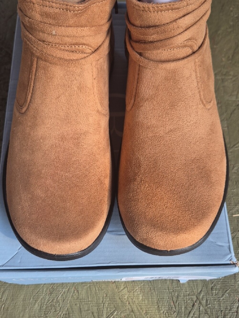 Bzees Tan Suede Ankle Booties with Black Wedge Sole - Picture 7 of 8